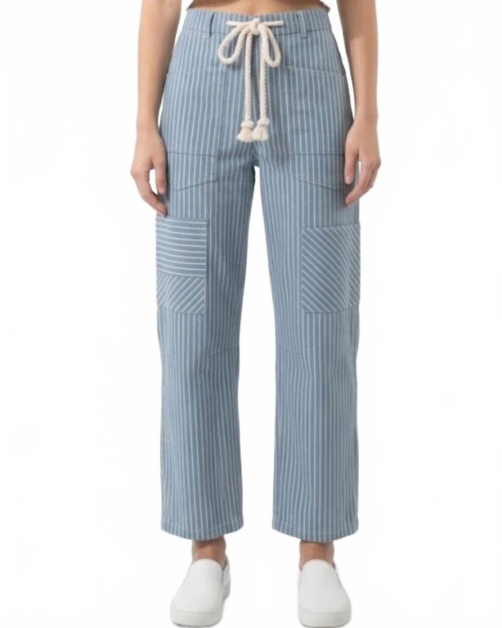 NEW BIBI utility wide-leg denim pants in coastal stripe